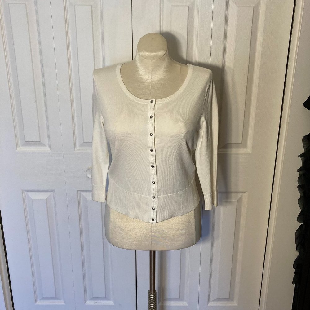 White House Black Market White Snap Front Cardigan NWT